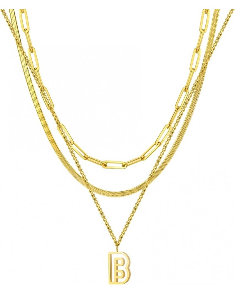 14K Gold Necklace For Women Trendy, Initial Layered Necklaces For Women Dainty Snake Chain Jewlery Gift B $8.69 Necklaces