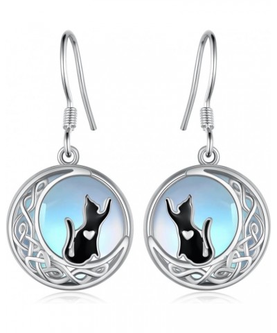 Black Cat Earrings 925 Sterling Silver Moonstone Cat Dangle Earrings Cute Animals Cat Jewelry Gifts for Women Girls Cat Lover...