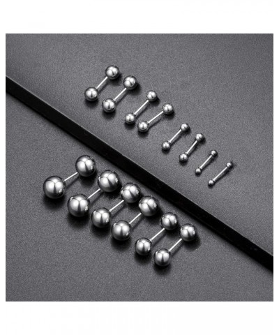 14 Pairs Stainless Steel Ball Stud Earrings Barbell Cartilage Tragus Helix Ear Piercing For Men Women 2-8mm Silver Black A:Ba...