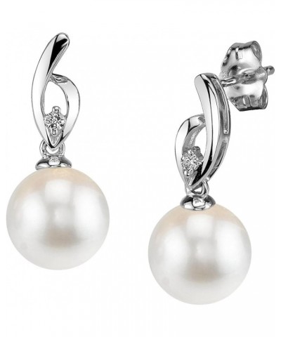 14K Gold Round Genuine White Akoya Cultured Pearl & Diamond Lois Earrings for Women White Gold 8.5-9.0mm $169.42 Earrings