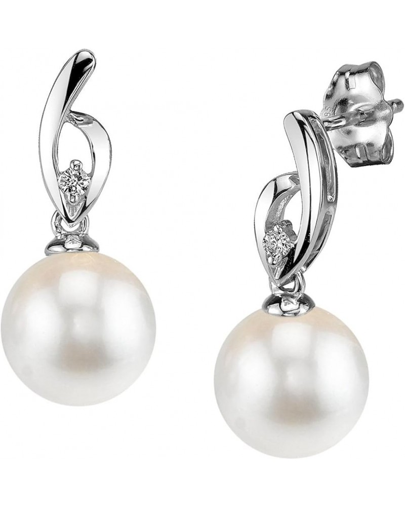 14K Gold Round Genuine White Akoya Cultured Pearl & Diamond Lois Earrings for Women White Gold 8.5-9.0mm $169.42 Earrings