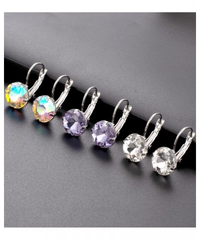 6 Pairs Leverback Dangle Earrings Set Stainless Steel Earring Multicolor Round Tear Drop Cubic Zirconia Drop Earrings For Wom...