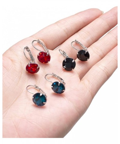 6 Pairs Leverback Dangle Earrings Set Stainless Steel Earring Multicolor Round Tear Drop Cubic Zirconia Drop Earrings For Wom...