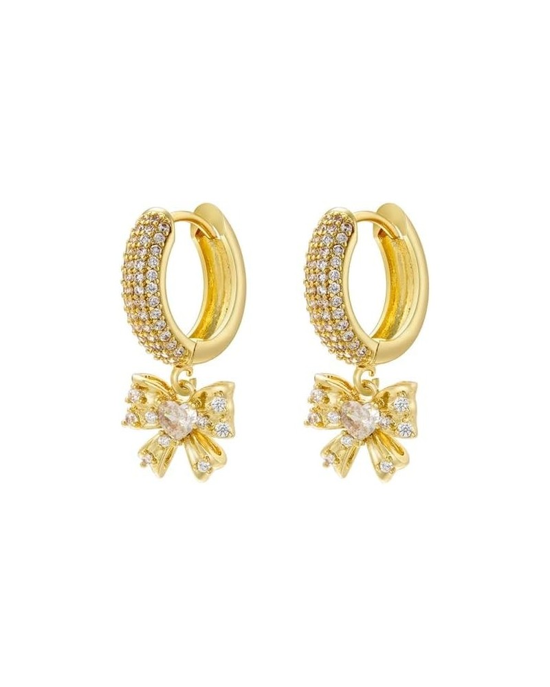 Pearl Heart Hoop Earrings 4 Lines Cubic Zirconia Women Earrings Drop Earrings gold bow $14.44 Earrings