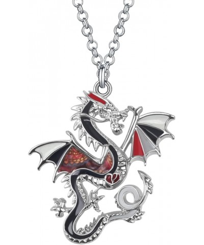 Enamel Alloy Fantasy Dragon Necklace Dinosaur Pendant Novelty Jewelry for Women Girls Festival Charms Gifts Black $10.43 Neck...