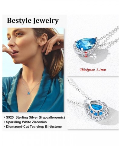 Sparkling 925 Sterling Silver Birthstone Necklaces for Women, Created Heart/Round/Teardrop/Square Crystal Solitaire Pendant D...