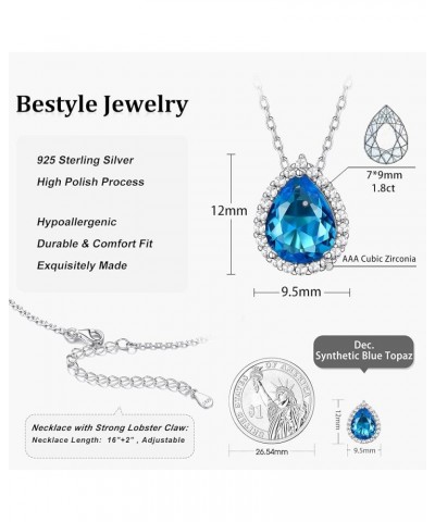 Sparkling 925 Sterling Silver Birthstone Necklaces for Women, Created Heart/Round/Teardrop/Square Crystal Solitaire Pendant D...