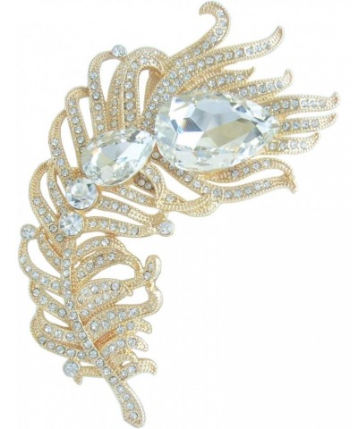 Zeepoffine 4.33" Rhinestone Crystal Peacock Feather Brooch Pin Pendant BZ5038 (Gold-Tone Clear) $12.85 Brooches & Pins