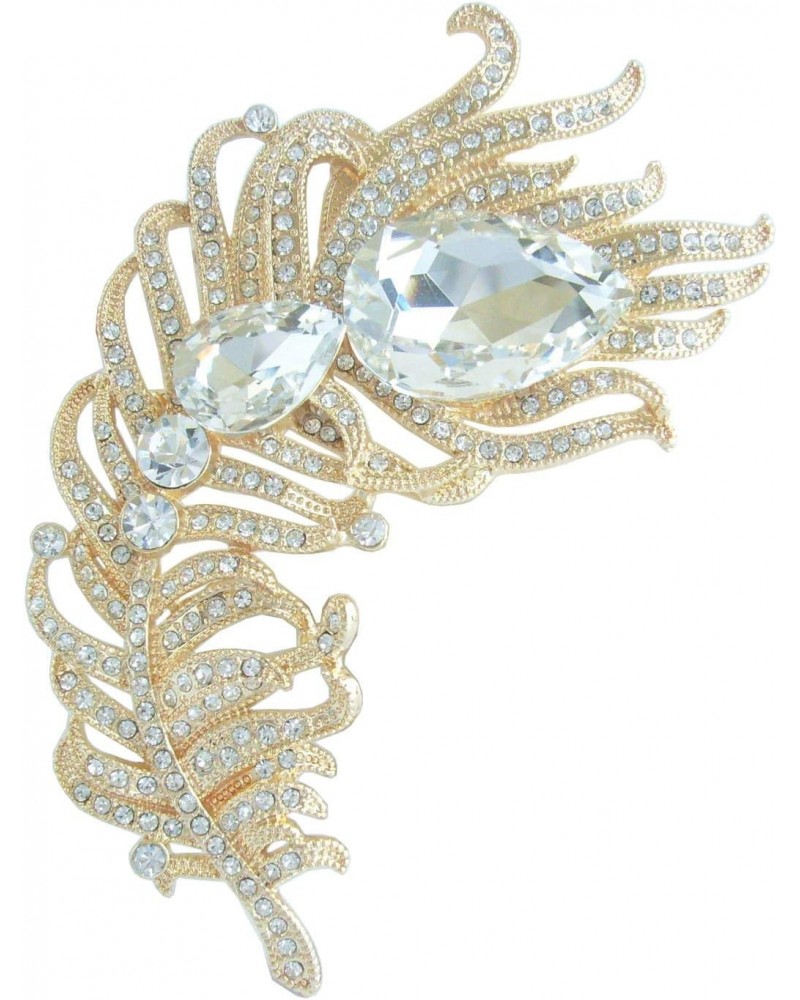 Zeepoffine 4.33" Rhinestone Crystal Peacock Feather Brooch Pin Pendant BZ5038 (Gold-Tone Clear) $12.85 Brooches & Pins