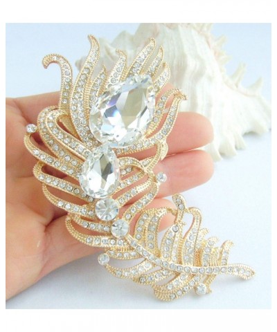 Zeepoffine 4.33" Rhinestone Crystal Peacock Feather Brooch Pin Pendant BZ5038 (Gold-Tone Clear) $12.85 Brooches & Pins