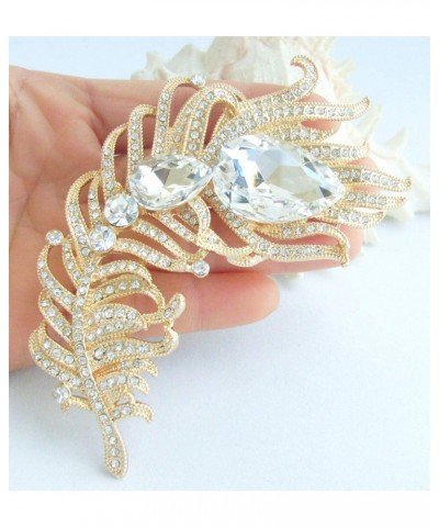 Zeepoffine 4.33" Rhinestone Crystal Peacock Feather Brooch Pin Pendant BZ5038 (Gold-Tone Clear) $12.85 Brooches & Pins