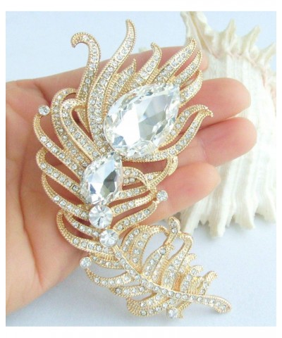 Zeepoffine 4.33" Rhinestone Crystal Peacock Feather Brooch Pin Pendant BZ5038 (Gold-Tone Clear) $12.85 Brooches & Pins