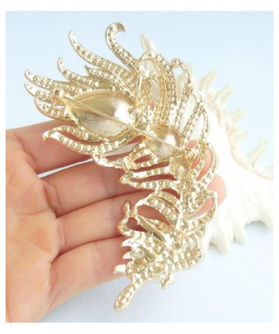 Zeepoffine 4.33" Rhinestone Crystal Peacock Feather Brooch Pin Pendant BZ5038 (Gold-Tone Clear) $12.85 Brooches & Pins