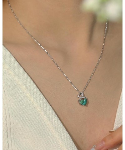 14K Solid White Gold Birthstone Necklace with Sterling Silver Chain 1.5 CT Gemstone Heart Necklace Small Dainty Fine Jewelry ...