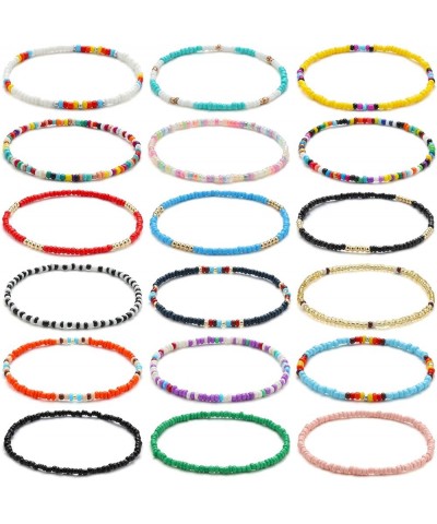 18 Pieces Elastic Beaded Anklets for Women Girls Handmade Beach Boho Colorful Beads Ankle Bracelets Set Multiple color $6.83 ...