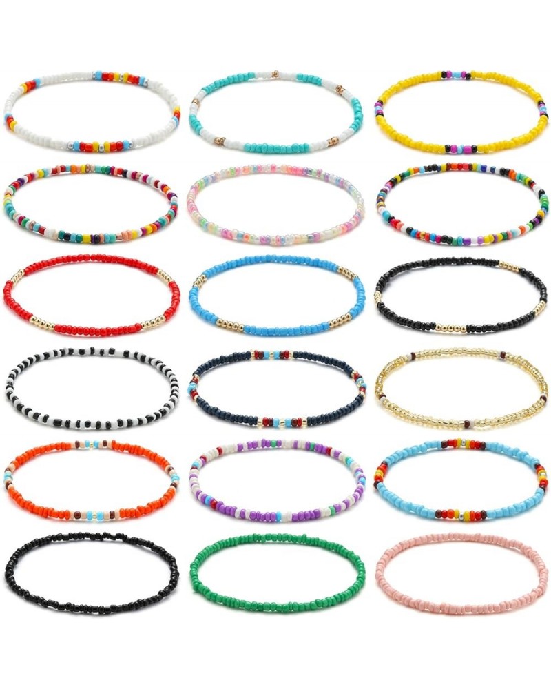 18 Pieces Elastic Beaded Anklets for Women Girls Handmade Beach Boho Colorful Beads Ankle Bracelets Set Multiple color $6.83 ...