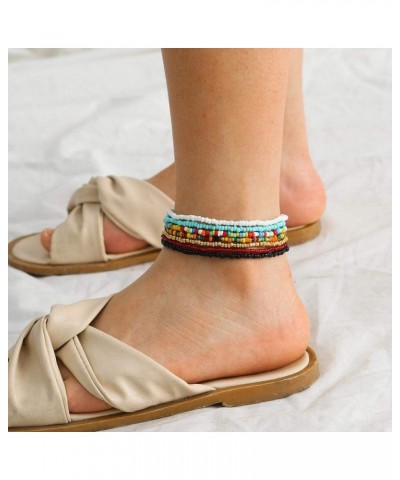 18 Pieces Elastic Beaded Anklets for Women Girls Handmade Beach Boho Colorful Beads Ankle Bracelets Set Multiple color $6.83 ...