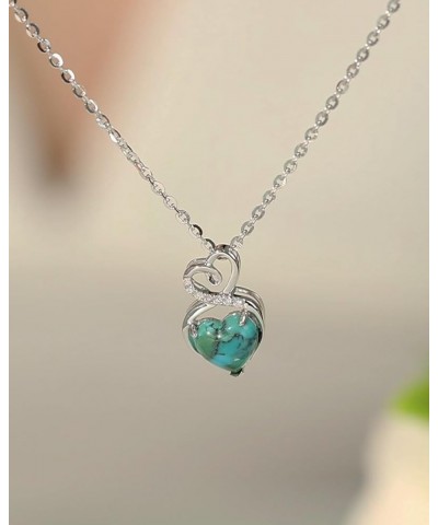 14K Solid White Gold Birthstone Necklace with Sterling Silver Chain 1.5 CT Gemstone Heart Necklace Small Dainty Fine Jewelry ...