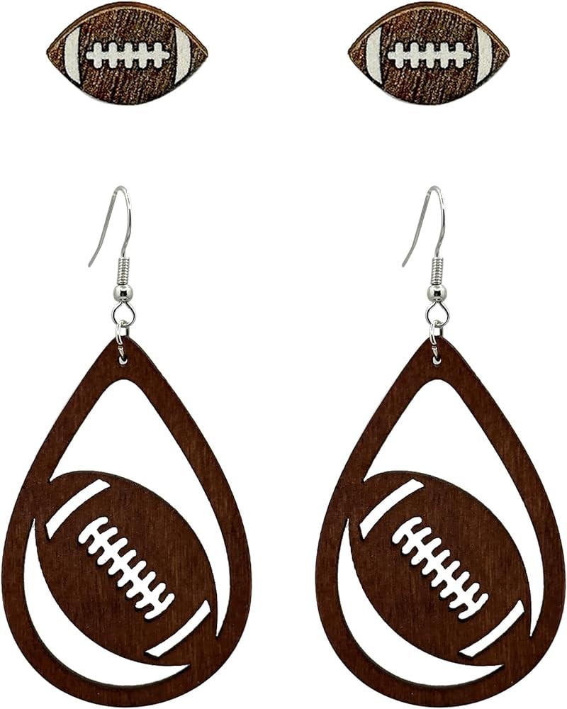 Football Earrings for Women Heart Glitter Faux Leather Football Soccer Teardrop Dangle Earrings Sports Lover Gifts B,2 Pairs ...