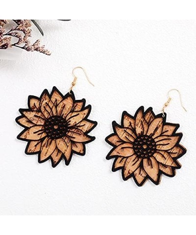 Vintage Double Layer Cork Leather Bull Head Sunflower Dangle Earrings Handmade Lightweight Leaf Butterfly Wing Drop Dangle Ea...