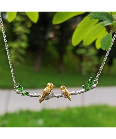 Gifts for Mum Baby Birds Necklace - 925 Sterling Silver Chrome Diopside Bird Family Pendant Mother Daughter Necklace Family C...