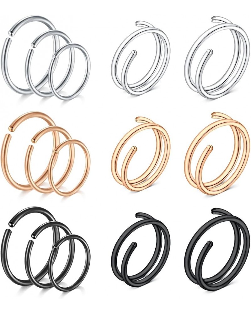 Nose Rings Hoops Nose Hoops Double Nose Ring for Single Piercing Double Hoop Nose Ring Double Nose Ring Hoop Double Loop Nose...