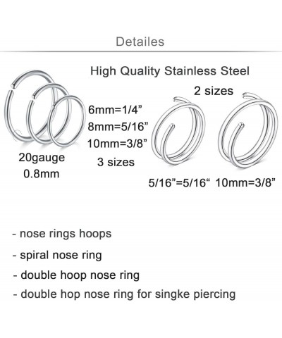 Nose Rings Hoops Nose Hoops Double Nose Ring for Single Piercing Double Hoop Nose Ring Double Nose Ring Hoop Double Loop Nose...