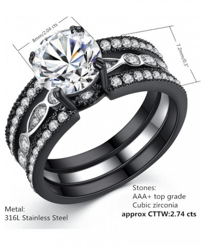 Couple Rings Black Men's Titanium Matching Band Women CZ Stainless Steel Engagement Wedding Sets Size Women 9 Men 10 $21.10 Sets