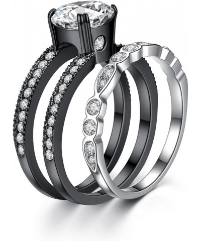 Couple Rings Black Men's Titanium Matching Band Women CZ Stainless Steel Engagement Wedding Sets Size Women 9 Men 10 $21.10 Sets