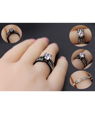 Couple Rings Black Men's Titanium Matching Band Women CZ Stainless Steel Engagement Wedding Sets Size Women 9 Men 10 $21.10 Sets