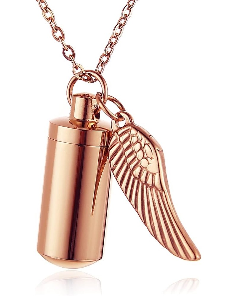 Stainless Steel Cylindrical Souvenir Capsule Pill Pendant Necklace, Cremated Ashes Pill Container Necklace Rose Gold $9.17 Ne...