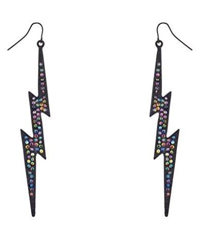 Rainbow Pave Crystal Lightning Bolt Black Dangle Earrings $9.80 Earrings