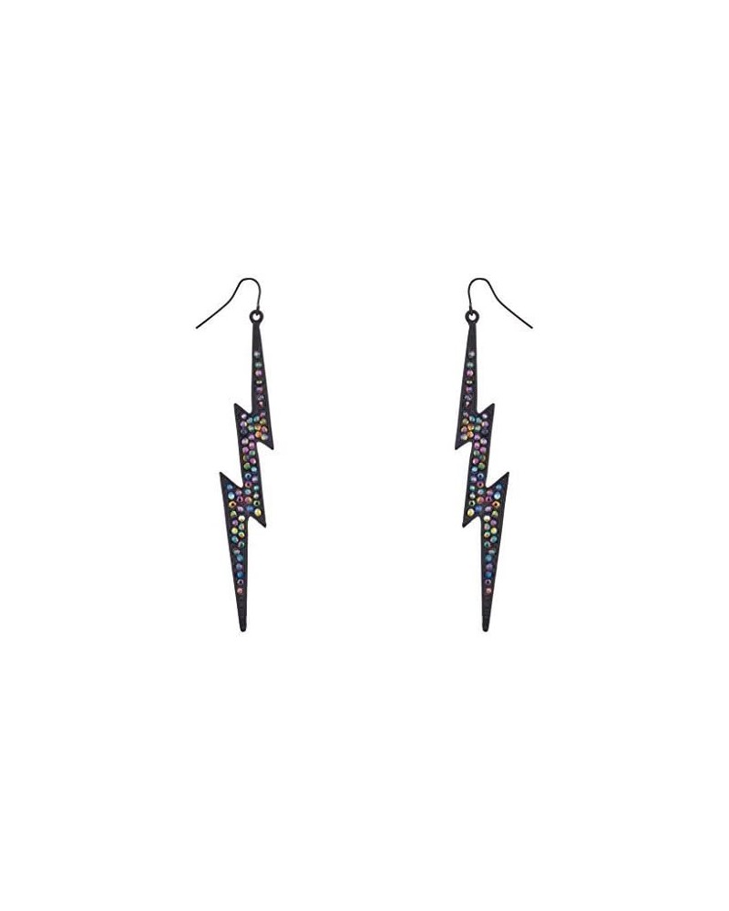 Rainbow Pave Crystal Lightning Bolt Black Dangle Earrings $9.80 Earrings