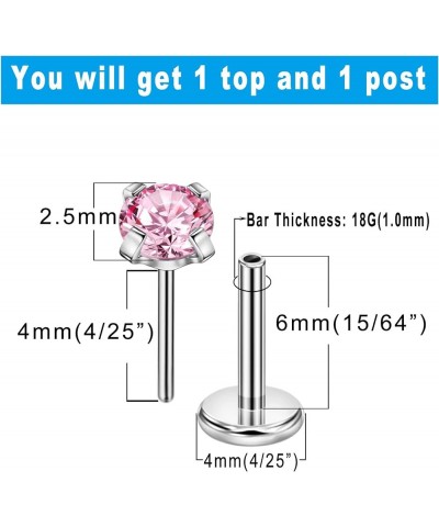 1.5mm-4mm Zircon Surgical Steel Cartilage Stud with 18g 5mm 6mm 8mm 10mm Press Fit Threadless Push Pop in Labret Post Lip For...