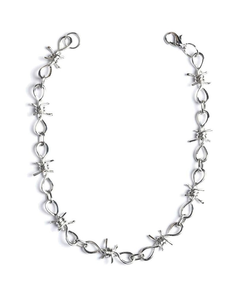 Punk Gothic Thorns Metal Barbed Wire Chain Necklace Bracelet Silver Jewelry for Men Women Thick chain necklace $8.26 Bracelets