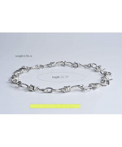 Punk Gothic Thorns Metal Barbed Wire Chain Necklace Bracelet Silver Jewelry for Men Women Thick chain necklace $8.26 Bracelets