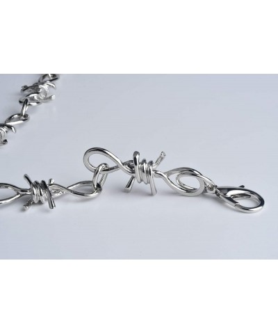 Punk Gothic Thorns Metal Barbed Wire Chain Necklace Bracelet Silver Jewelry for Men Women Thick chain necklace $8.26 Bracelets