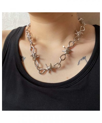 Punk Gothic Thorns Metal Barbed Wire Chain Necklace Bracelet Silver Jewelry for Men Women Thick chain necklace $8.26 Bracelets