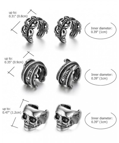 3pairs Stainless Steel Handmade Non-Piercing Earring Cuffs,Clip on Cartilage Piercing Earrings,Skull, Feather Charm for Hallo...