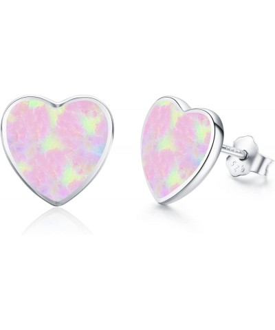 Heart Earrings Opal Stud Earrings Hypoallergenic Sterling Sliver Jewelry Rose Gold Heart for Women Teen with Sensitive Ears T...