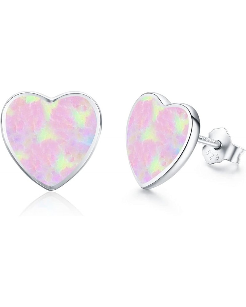 Heart Earrings Opal Stud Earrings Hypoallergenic Sterling Sliver Jewelry Rose Gold Heart for Women Teen with Sensitive Ears T...