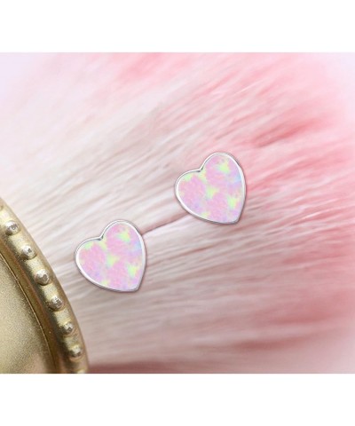 Heart Earrings Opal Stud Earrings Hypoallergenic Sterling Sliver Jewelry Rose Gold Heart for Women Teen with Sensitive Ears T...