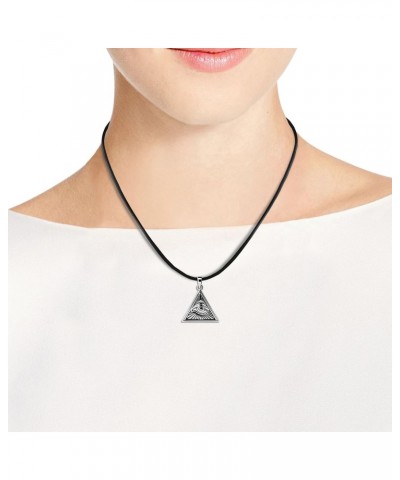 Unique and Stylish Eye of Providence or Illuminati Triangle Sterling Silver Pendant on a Black Rubber Cord Necklace for All S...