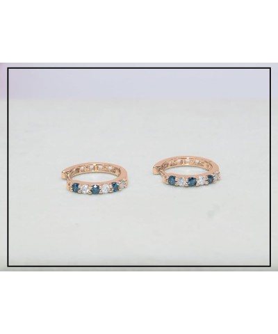 Alternate Round Gemstone & Diamond Huggies Hoop Hinged Post Earrings for Women in Gold 18K - Metal Stamp Rose Gold Blue Diamo...