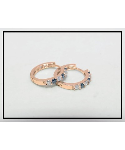 Alternate Round Gemstone & Diamond Huggies Hoop Hinged Post Earrings for Women in Gold 18K - Metal Stamp Rose Gold Blue Diamo...