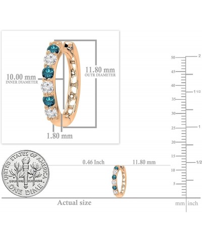 Alternate Round Gemstone & Diamond Huggies Hoop Hinged Post Earrings for Women in Gold 18K - Metal Stamp Rose Gold Blue Diamo...