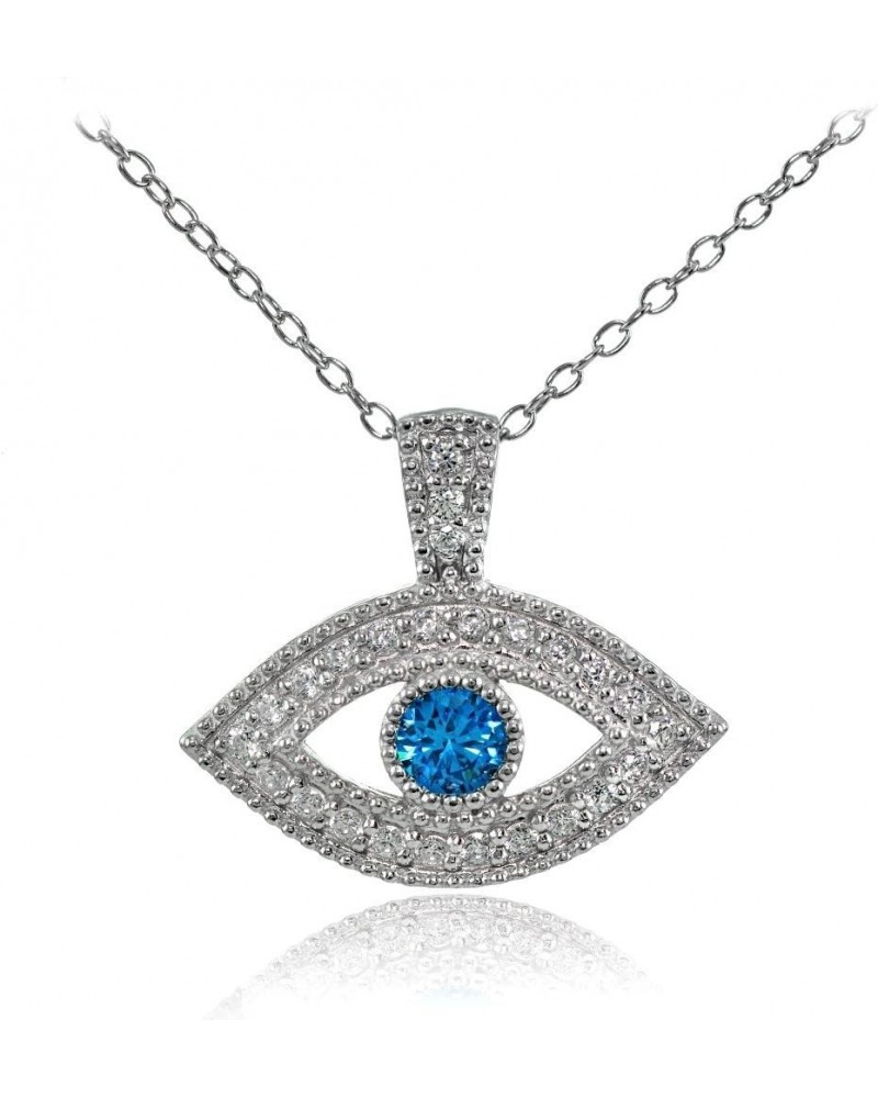 925 Sterling Silver London Blue Cubic Zirconia Evil Eye Necklace for Women Teen Girls, Silver, Yellow Gold & Rose Gold Silver...