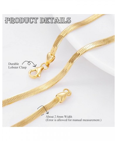 18k Yellow Gold 0.7mm, 1mm, 1.5mm, 2.8mm Round Snake Chain Necklace Herringbone Chain Necklace for Women, Gold Round Snake Bo...