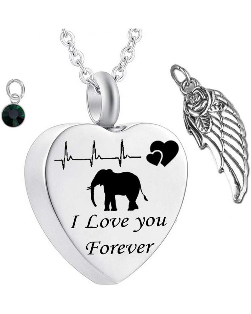 misyou Memories Angel Wings Heart Pendant Urn Necklace for Ashes Cremation Elephant Memorial Keepsake 12 Colors Birthstones J...