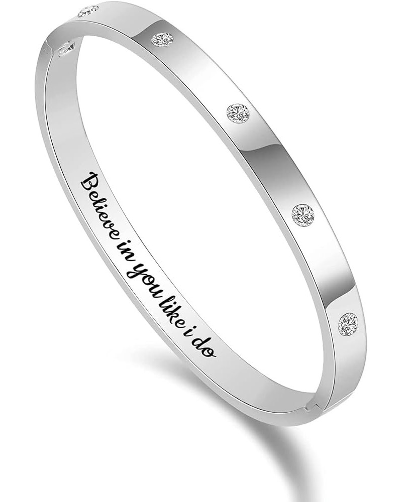 Inspirational Bracelets Gifts Silver Bangle Bracelets For Women Non-Tarnish Stainless Steel Non-Tarnish With Cubic Zirconia S...